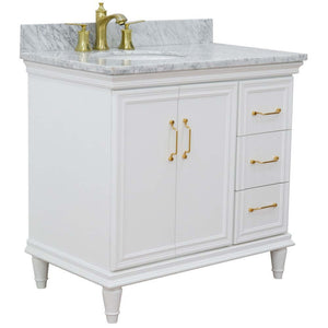 37" Single vanity in White finish with White Carrara and oval sink- Left door/Left sink - 400800-37L-WH-WMOL