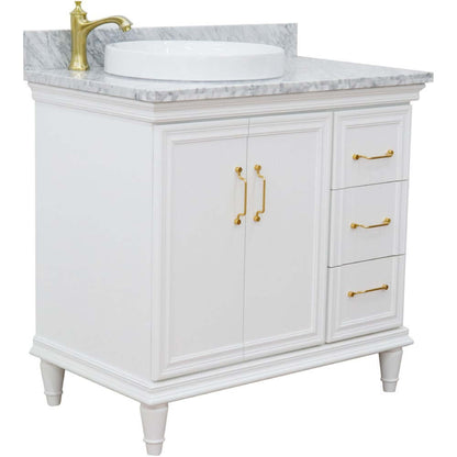 37" Single vanity in White finish with White Carrara and round sink- Left door/Left sink - 400800-37L-WH-WMRDL