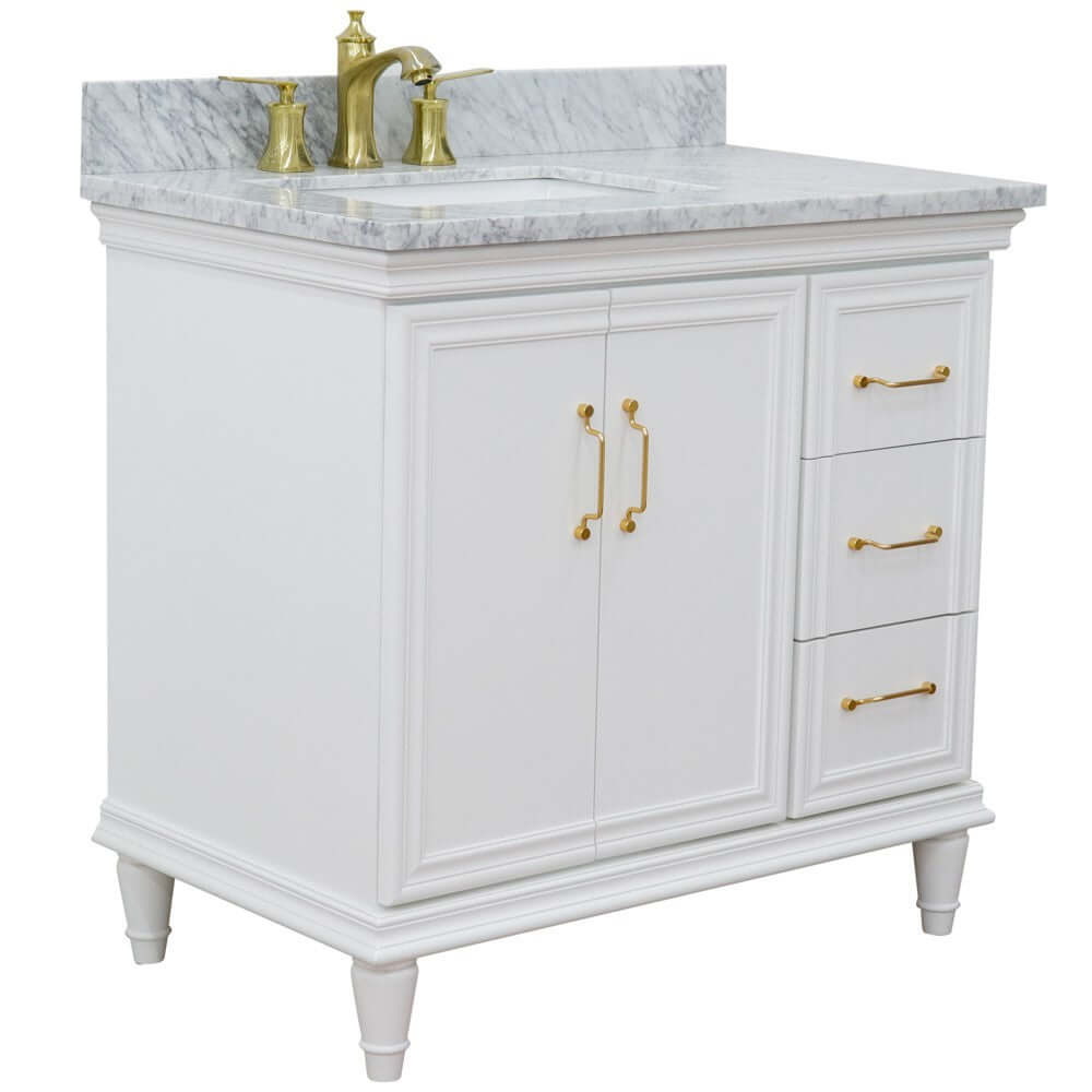 37" Single vanity in White finish with White Carrara and rectangle sink- Left door/Left sink - 400800-37L-WH-WMRL