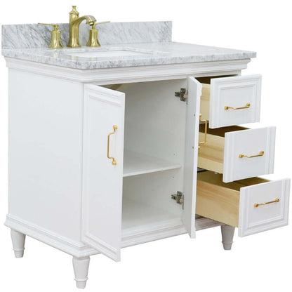 37" Single vanity in White finish with White Carrara and rectangle sink- Left door/Left sink - 400800-37L-WH-WMRL