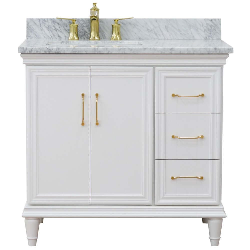 37" Single vanity in White finish with White Carrara and rectangle sink- Left door/Left sink - 400800-37L-WH-WMRL