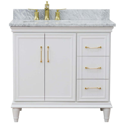 37" Single vanity in White finish with White Carrara and rectangle sink- Left door/Left sink - 400800-37L-WH-WMRL