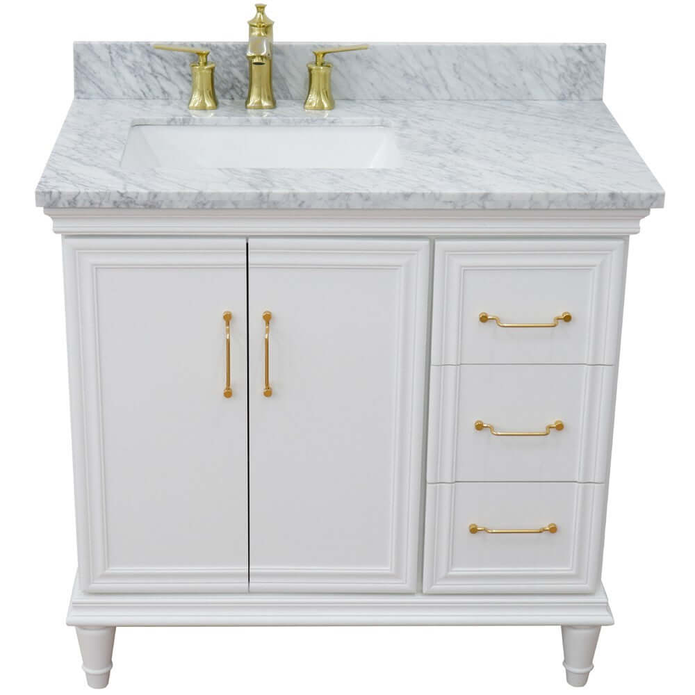 37" Single vanity in White finish with White Carrara and rectangle sink- Left door/Left sink - 400800-37L-WH-WMRL