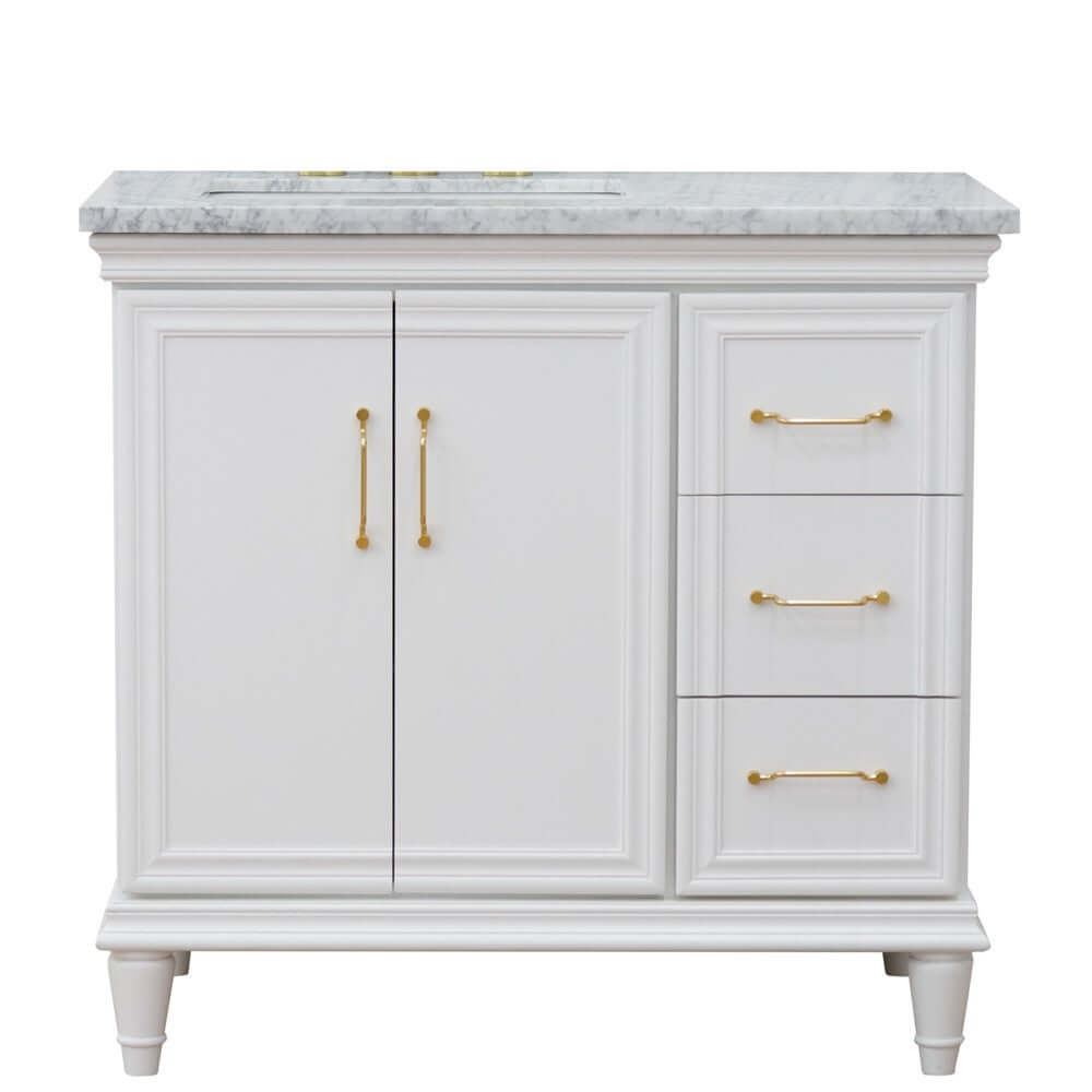 37" Single vanity in White finish with White Carrara and rectangle sink- Left door/Left sink - 400800-37L-WH-WMRL