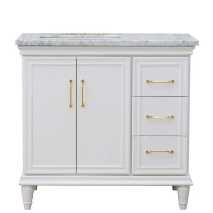 37" Single vanity in White finish with White Carrara and rectangle sink- Left door/Left sink - 400800-37L-WH-WMRL