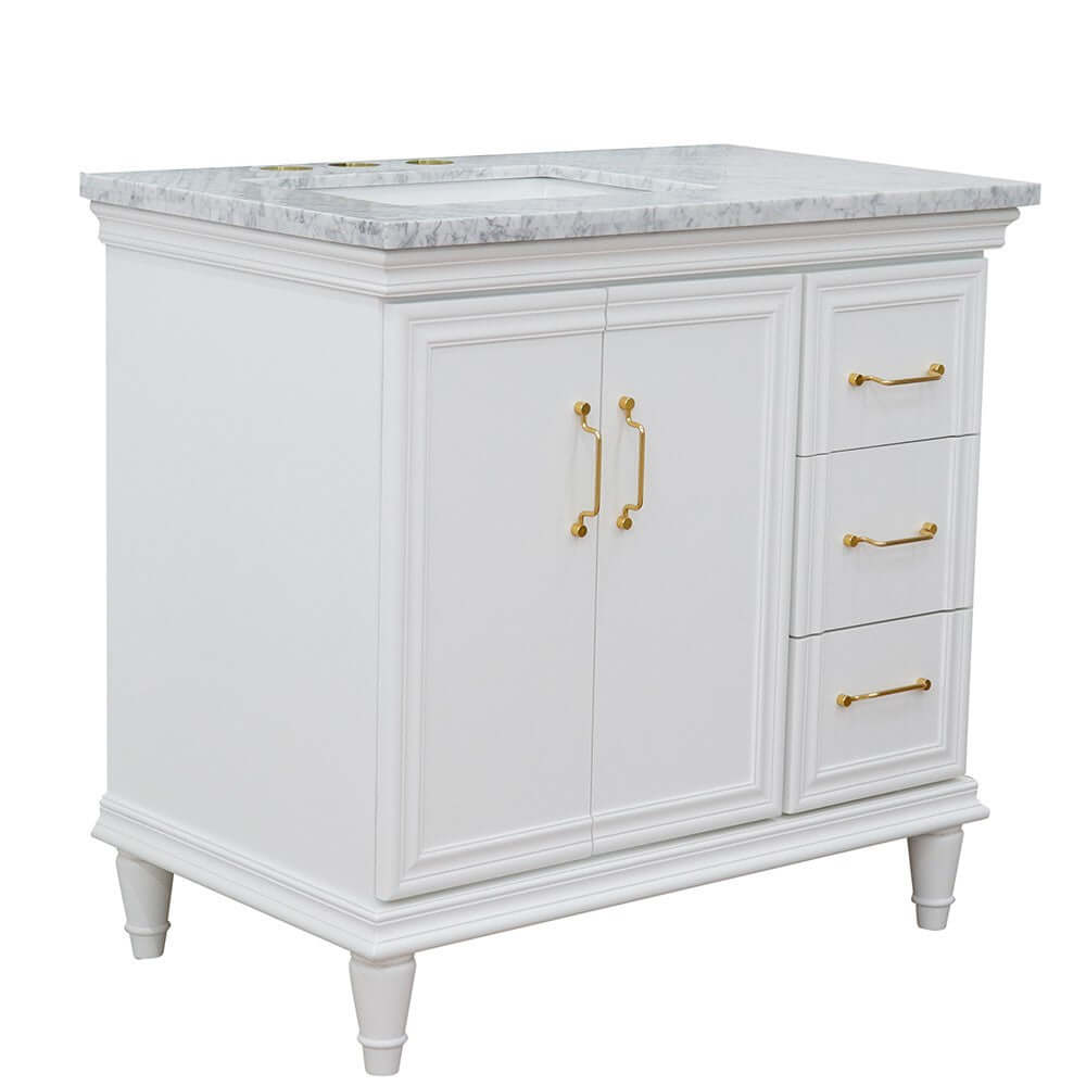 37" Single vanity in White finish with White Carrara and rectangle sink- Left door/Left sink - 400800-37L-WH-WMRL