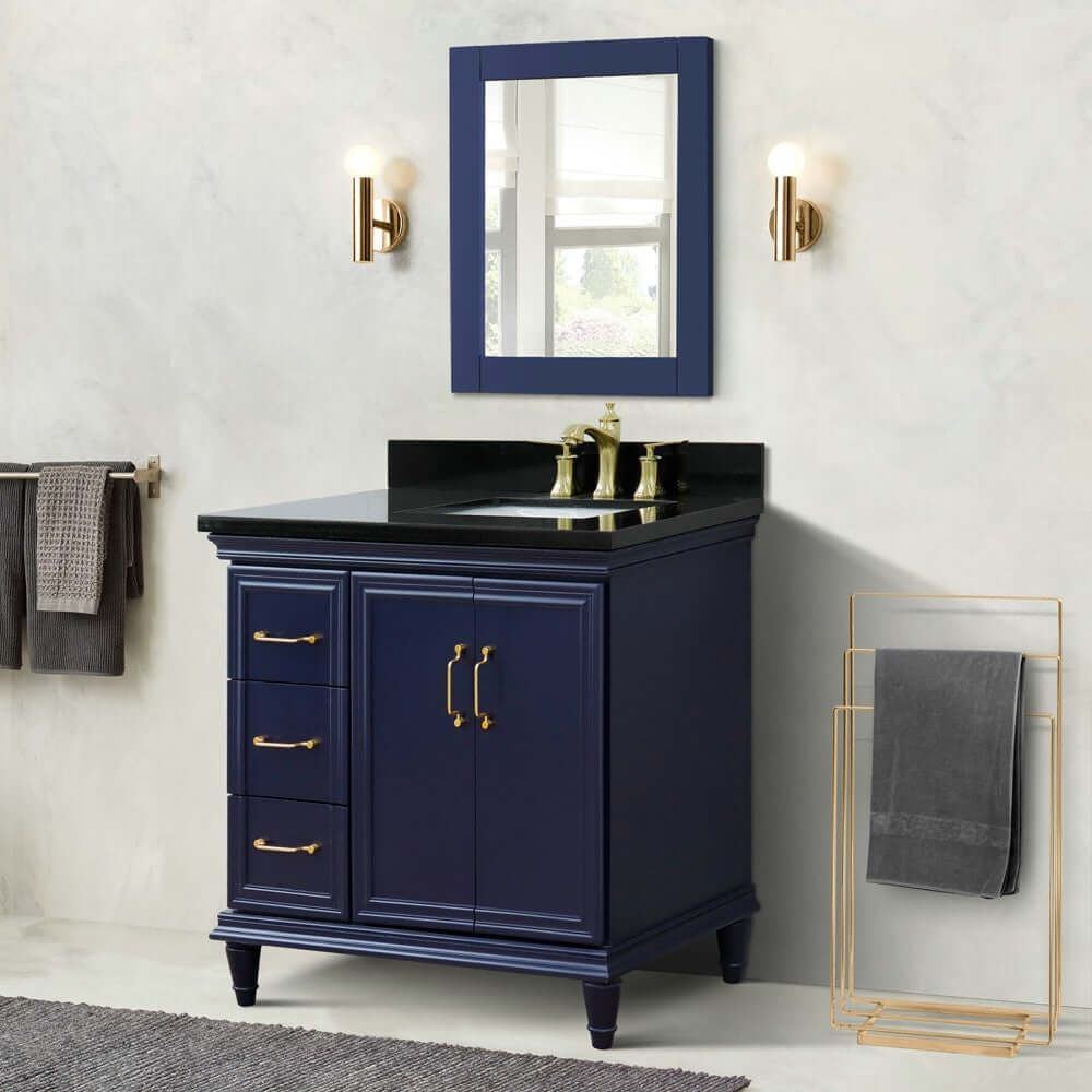 37" Single vanity in Blue finish with Black galaxy and rectangle sink- Right door/Right sink - 400800-37R-BU-BGRR