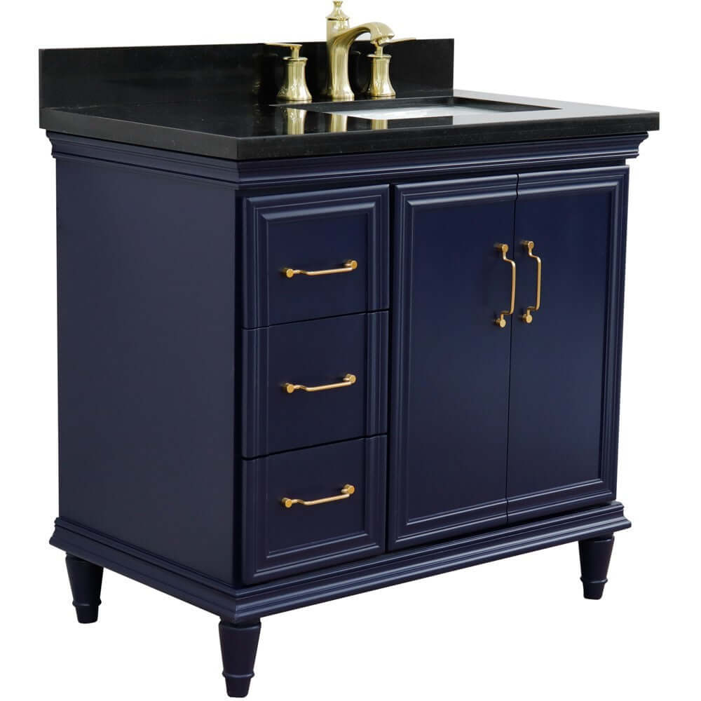 37" Single vanity in Blue finish with Black galaxy and rectangle sink- Right door/Right sink - 400800-37R-BU-BGRR