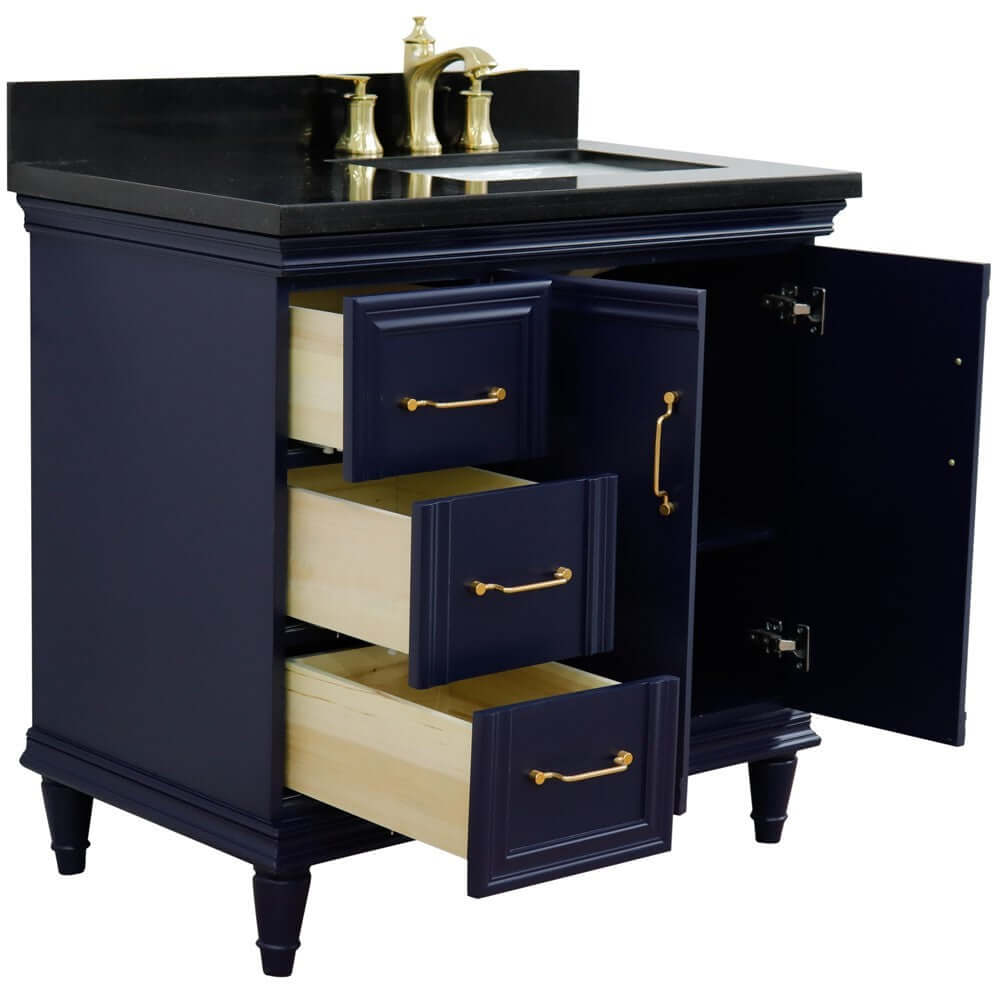 37" Single vanity in Blue finish with Black galaxy and rectangle sink- Right door/Right sink - 400800-37R-BU-BGRR