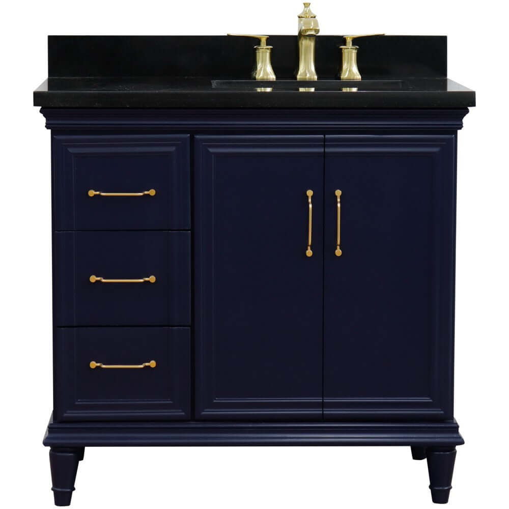 37" Single vanity in Blue finish with Black galaxy and rectangle sink- Right door/Right sink - 400800-37R-BU-BGRR