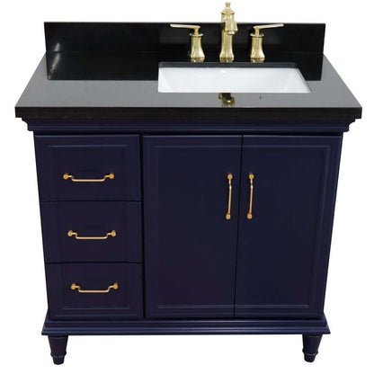 37" Single vanity in Blue finish with Black galaxy and rectangle sink- Right door/Right sink - 400800-37R-BU-BGRR