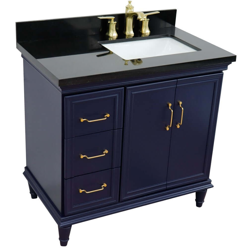 37" Single vanity in Blue finish with Black galaxy and rectangle sink- Right door/Right sink - 400800-37R-BU-BGRR