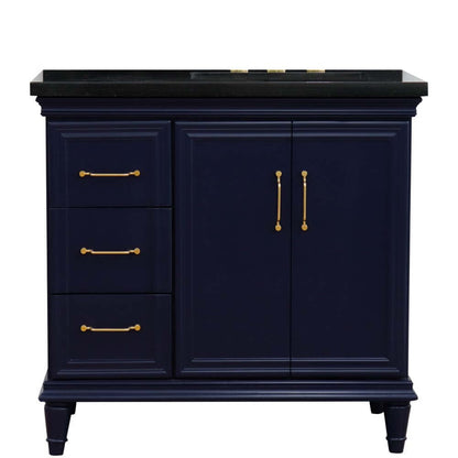 37" Single vanity in Blue finish with Black galaxy and rectangle sink- Right door/Right sink - 400800-37R-BU-BGRR