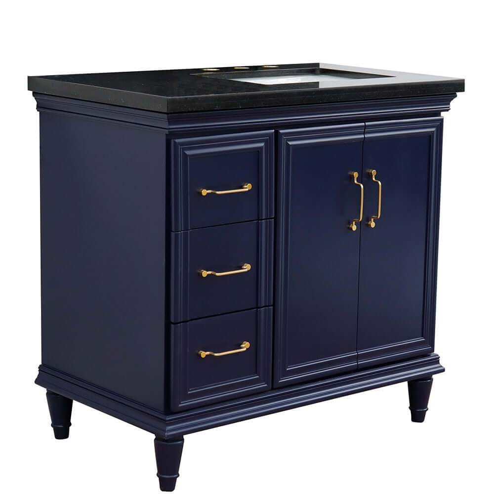 37" Single vanity in Blue finish with Black galaxy and rectangle sink- Right door/Right sink - 400800-37R-BU-BGRR