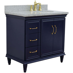 37" Single vanity in Blue finish with Gray granite and oval sink- Right door/Right sink - 400800-37R-BU-GYOR