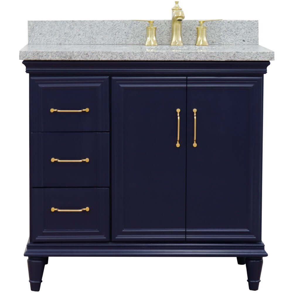 37" Single vanity in Blue finish with Gray granite and oval sink- Right door/Right sink - 400800-37R-BU-GYOR