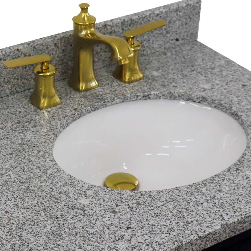 37" Single vanity in Blue finish with Gray granite and oval sink- Right door/Right sink - 400800-37R-BU-GYOR