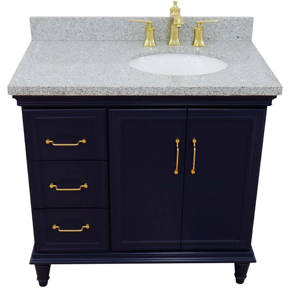 37" Single vanity in Blue finish with Gray granite and oval sink- Right door/Right sink - 400800-37R-BU-GYOR