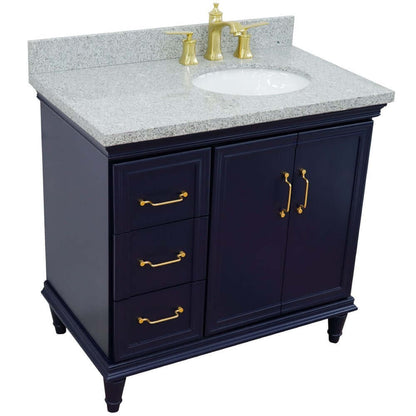 37" Single vanity in Blue finish with Gray granite and oval sink- Right door/Right sink - 400800-37R-BU-GYOR