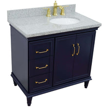 Load image into Gallery viewer, 37&quot; Single vanity in Blue finish with Gray granite and oval sink- Right door/Right sink - 400800-37R-BU-GYOR