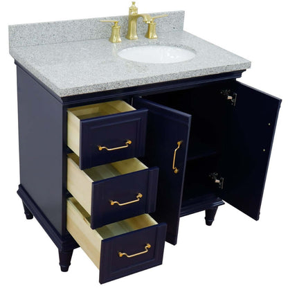 37" Single vanity in Blue finish with Gray granite and oval sink- Right door/Right sink - 400800-37R-BU-GYOR