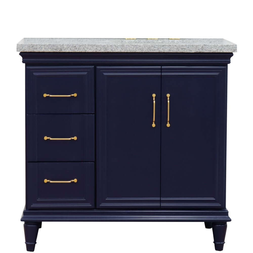 37" Single vanity in Blue finish with Gray granite and oval sink- Right door/Right sink - 400800-37R-BU-GYOR