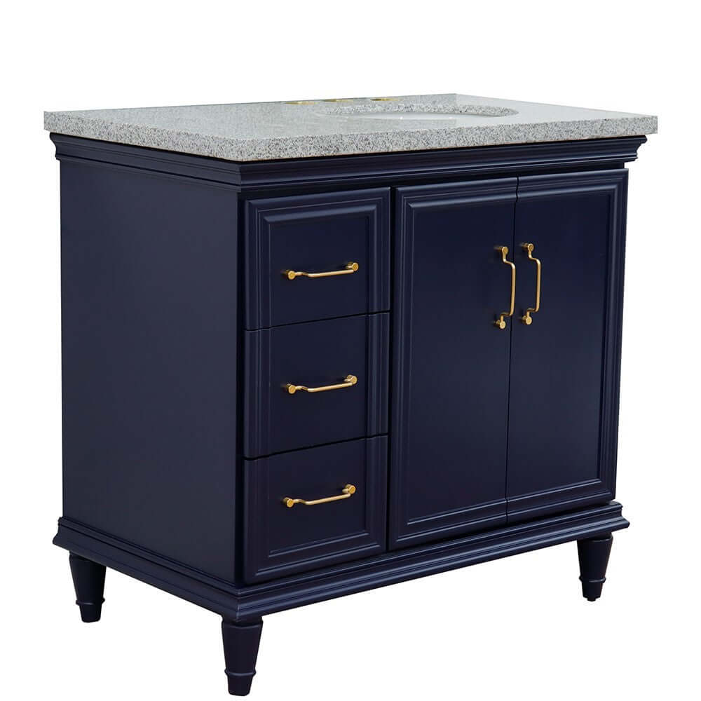 37" Single vanity in Blue finish with Gray granite and oval sink- Right door/Right sink - 400800-37R-BU-GYOR