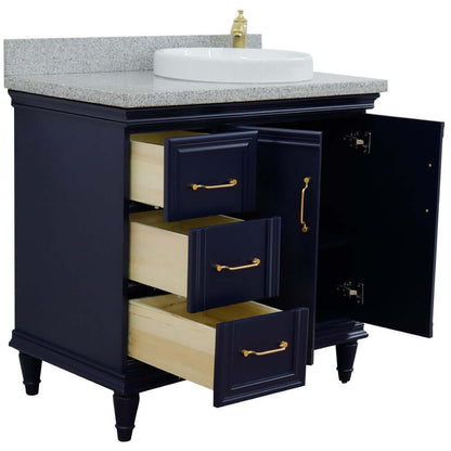 37" Single vanity in Blue finish with Gray granite and round sink- Right door/Right sink - 400800-37R-BU-GYRDR