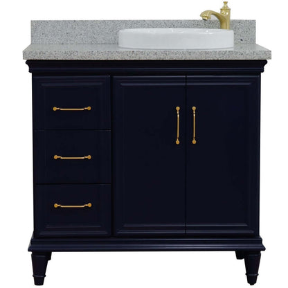 37" Single vanity in Blue finish with Gray granite and round sink- Right door/Right sink - 400800-37R-BU-GYRDR