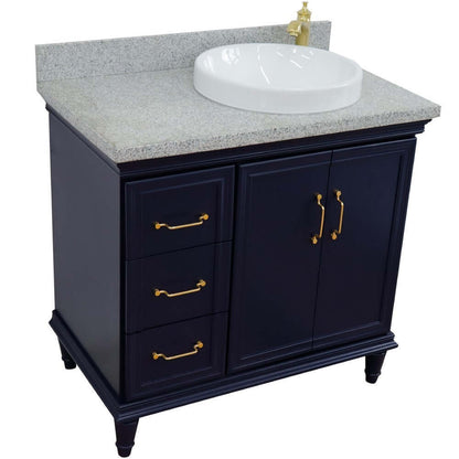 37" Single vanity in Blue finish with Gray granite and round sink- Right door/Right sink - 400800-37R-BU-GYRDR