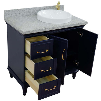 37" Single vanity in Blue finish with Gray granite and round sink- Right door/Right sink - 400800-37R-BU-GYRDR