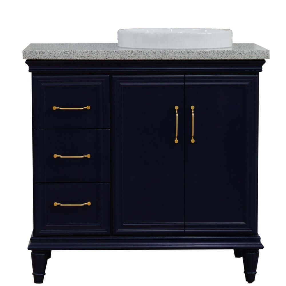 37" Single vanity in Blue finish with Gray granite and round sink- Right door/Right sink - 400800-37R-BU-GYRDR