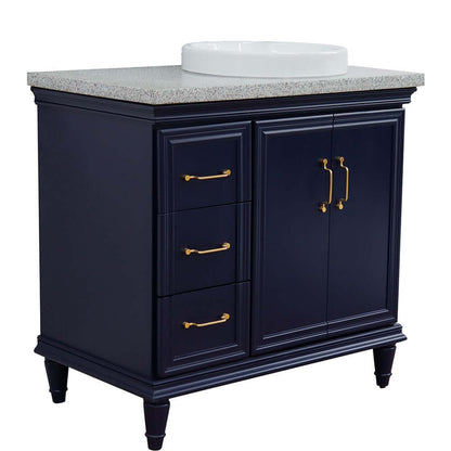 37" Single vanity in Blue finish with Gray granite and round sink- Right door/Right sink - 400800-37R-BU-GYRDR