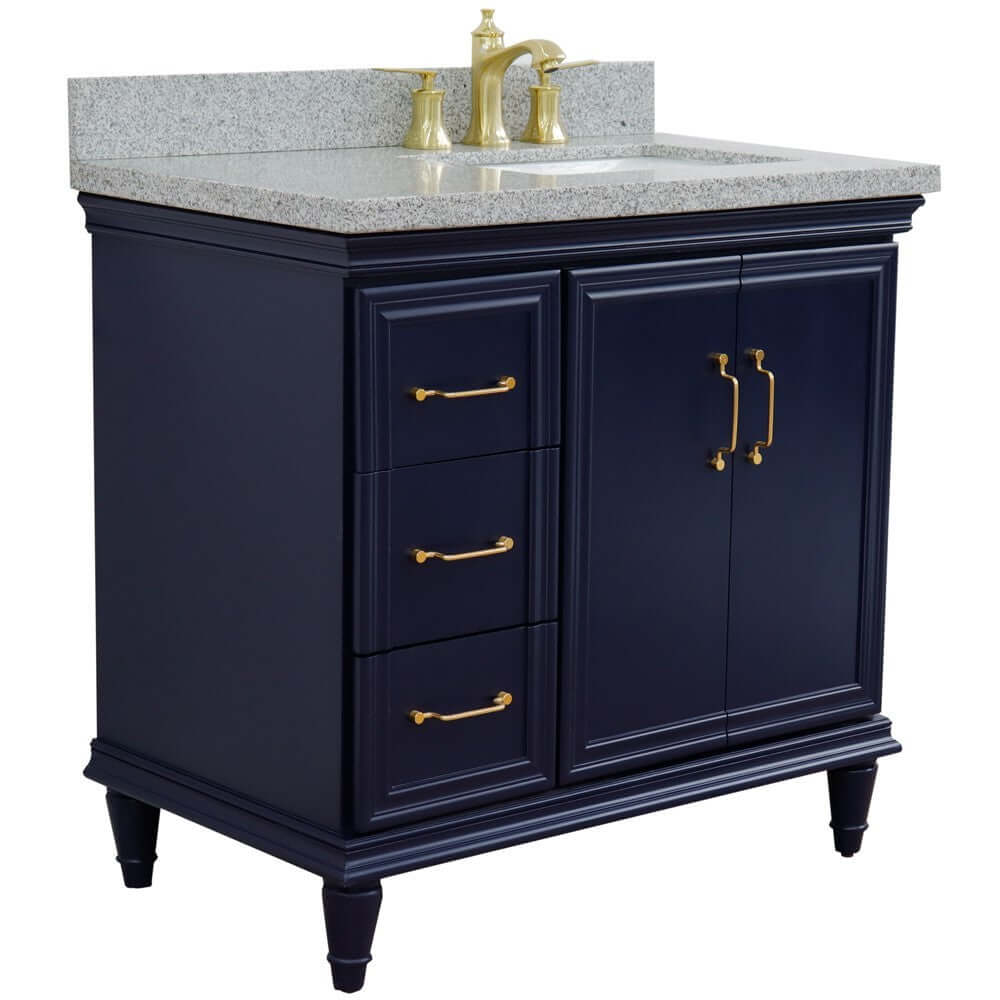 37" Single vanity in Blue finish with Gray granite and rectangle sink- Right door/Right sink - 400800-37R-BU-GYRR