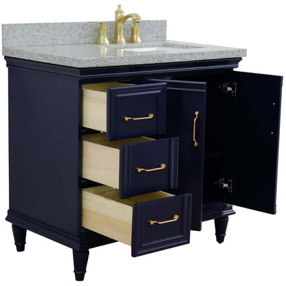 37" Single vanity in Blue finish with Gray granite and rectangle sink- Right door/Right sink - 400800-37R-BU-GYRR