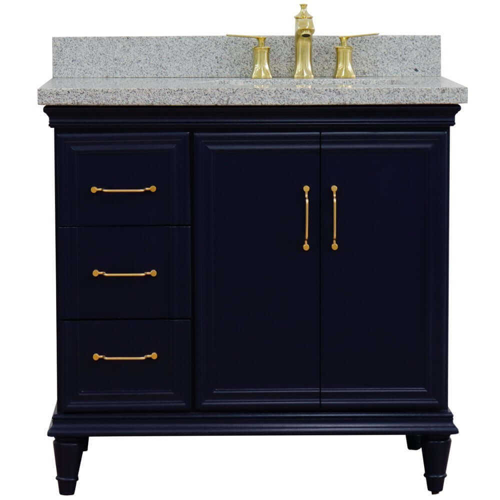 37" Single vanity in Blue finish with Gray granite and rectangle sink- Right door/Right sink - 400800-37R-BU-GYRR