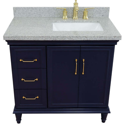 37" Single vanity in Blue finish with Gray granite and rectangle sink- Right door/Right sink - 400800-37R-BU-GYRR