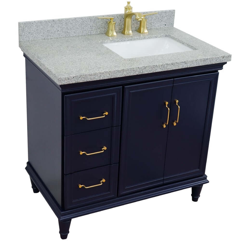 37" Single vanity in Blue finish with Gray granite and rectangle sink- Right door/Right sink - 400800-37R-BU-GYRR