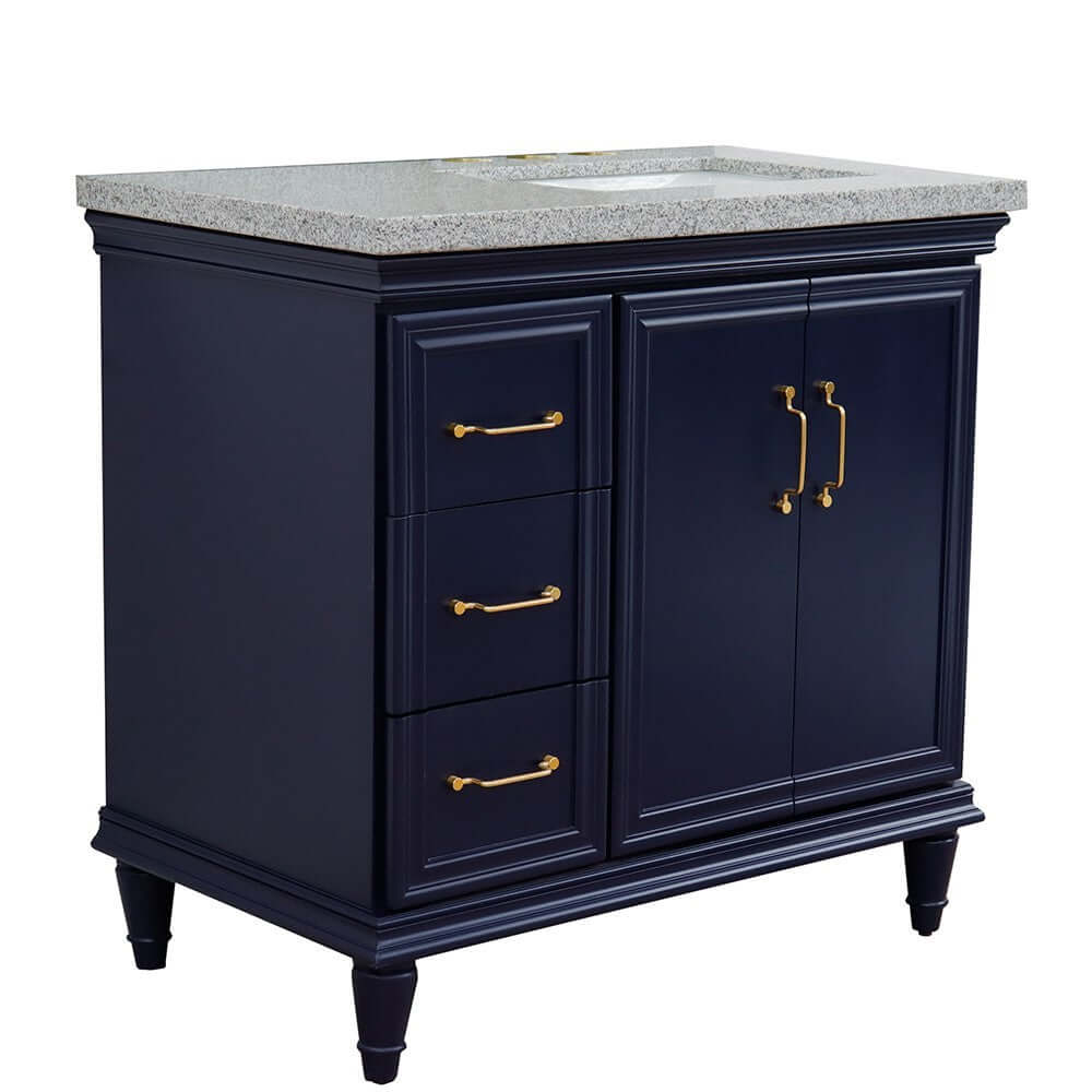 37" Single vanity in Blue finish with Gray granite and rectangle sink- Right door/Right sink - 400800-37R-BU-GYRR