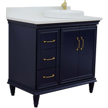 Load image into Gallery viewer, 37&quot; Single vanity in Blue finish with White quartz and round sink- Right door/Right sink - 400800-37R-BU-WERDR