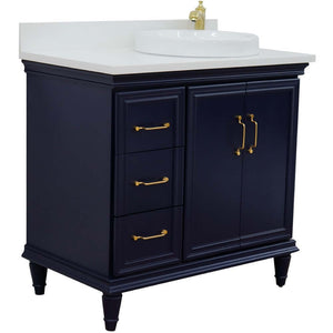 37" Single vanity in Blue finish with White quartz and round sink- Right door/Right sink - 400800-37R-BU-WERDR