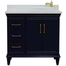 Load image into Gallery viewer, 37&quot; Single vanity in Blue finish with White quartz and round sink- Right door/Right sink - 400800-37R-BU-WERDR