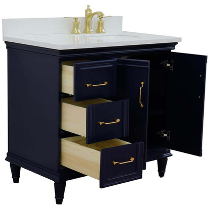 37" Single vanity in Blue finish with White quartz and rectangle sink- Right door/Right sink - 400800-37R-BU-WERR