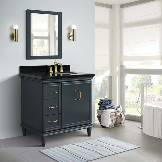 37" Single vanity in Dark Gray finish with Black galaxy and oval sink- Right door/Right sink - 400800-37R-DG-BGOR