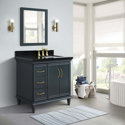 37" Single vanity in Dark Gray finish with Black galaxy and rectangle sink- Right door/Right sink - 400800-37R-DG-BGRR