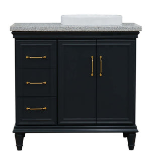 37" Single vanity in Dark Gray finish with Gray granite and round sink- Right door/Right sink - 400800-37R-DG-GYRDR