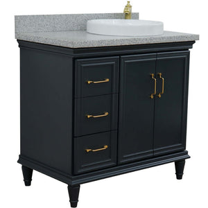 37" Single vanity in Dark Gray finish with Gray granite and round sink- Right door/Right sink - 400800-37R-DG-GYRDR