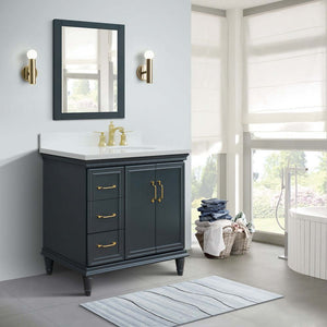 37" Single vanity in Dark Gray finish with White quartz and oval sink- Right door/Right sink - 400800-37R-DG-WEOR