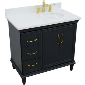 37" Single vanity in Dark Gray finish with White quartz and oval sink- Right door/Right sink - 400800-37R-DG-WEOR
