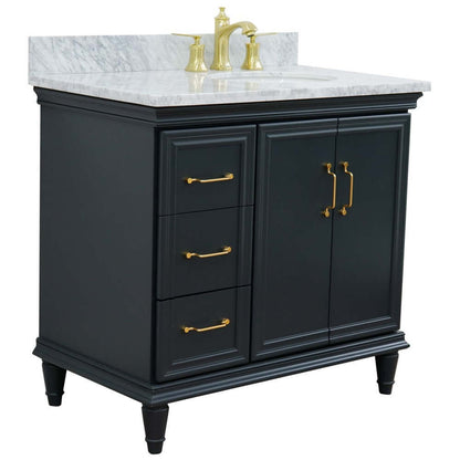 37" Single vanity in Dark Gray finish with White Carrara and oval sink- Right door/Right sink - 400800-37R-DG-WMOR